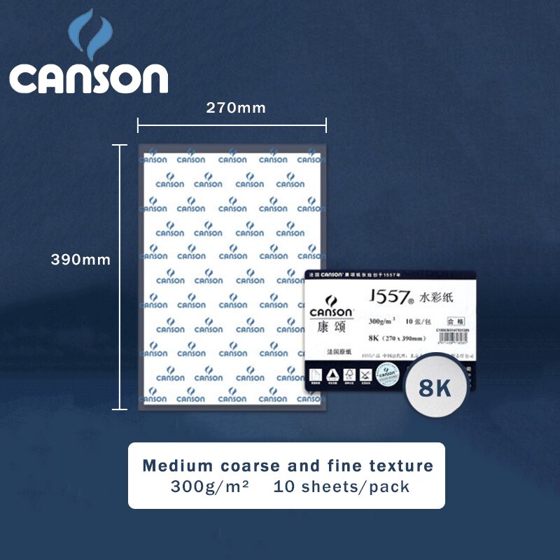 CANSON Watercolor Book/Pad/Paper 8/16/32K A3/A4/A5 180/200/250/300g/m² Art Drawing Watercolor Paper Stationery 1557: 1557-300g-10paper-8K