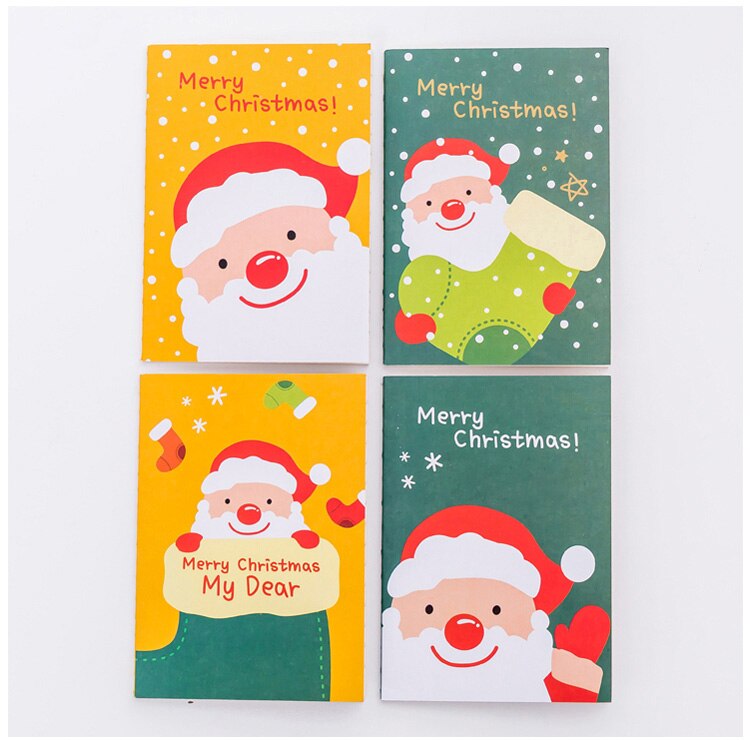 4 piece Card Christmas pass pocket notepad Christmas small book student prizes school supplies portable notebook: Santa Claus