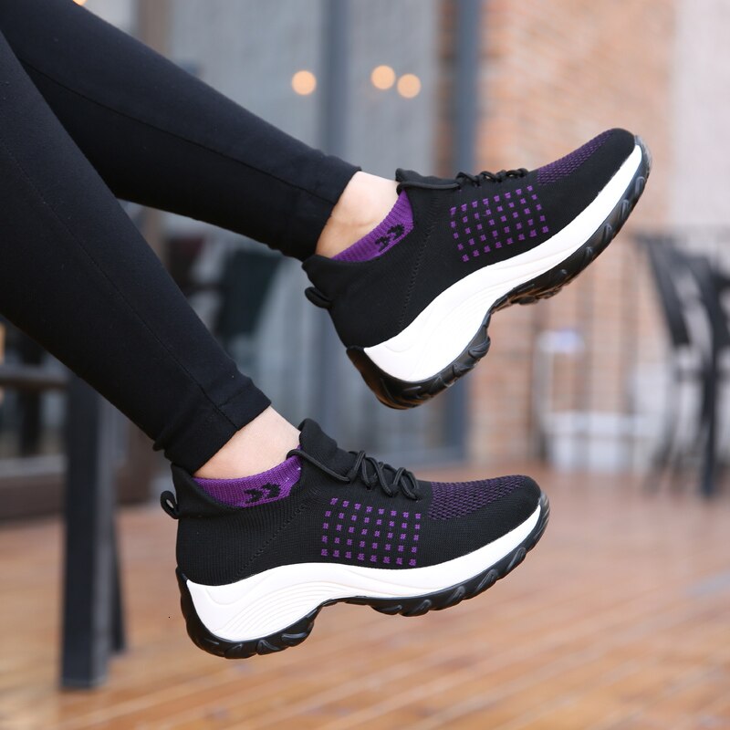 Kvinder sneakers åndbare mesh platform sko 5 cm forstærk snørebånd slidbestandige gymnastiksko skridsikre sokker flade zapatos mujer