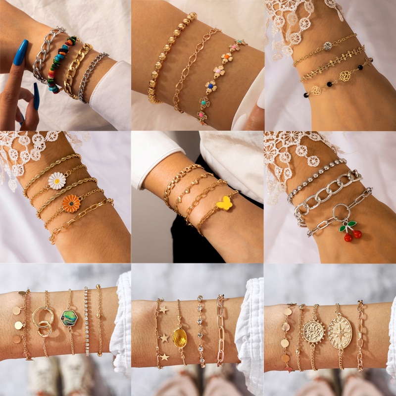 Tocona Bohemian Kleurrijke Bloemen Armbanden Voor Vrouwen Charmes Ster Vlinder Parel Steen Dikke Ketting Kwastje Sieraden Accessoires