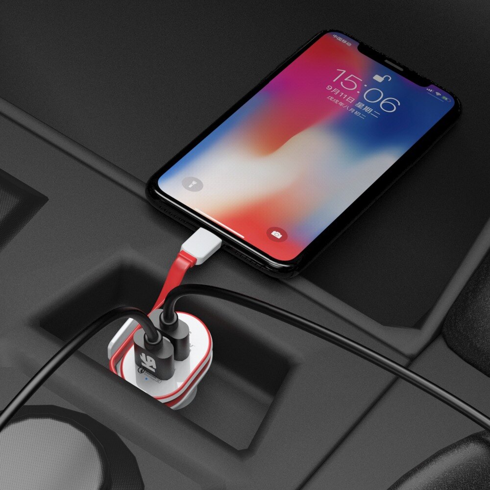 KEYSION-cargador rápido 3,0 para coche, adaptador de viaje para teléfono móvil con Cable, QC 3,0 + 5V/3A, 33W, 2 puertos