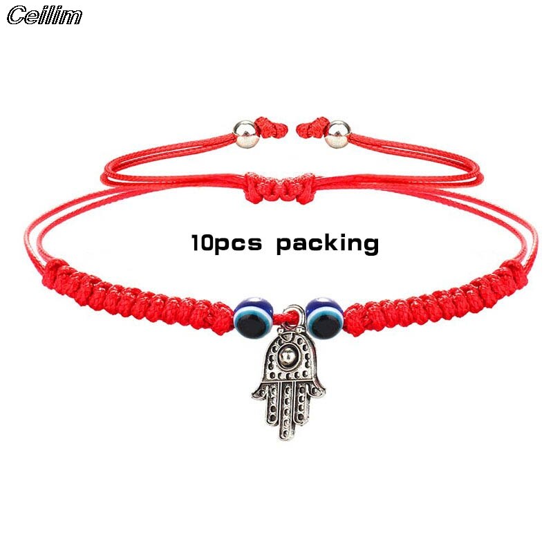 Pulsera de cordel rojo con 7 nudos, 10 Uds., hecha a mano, protección para ojos, amuleto de la buena suerte para el éxito, amistad de la pareja: 10pcs style g