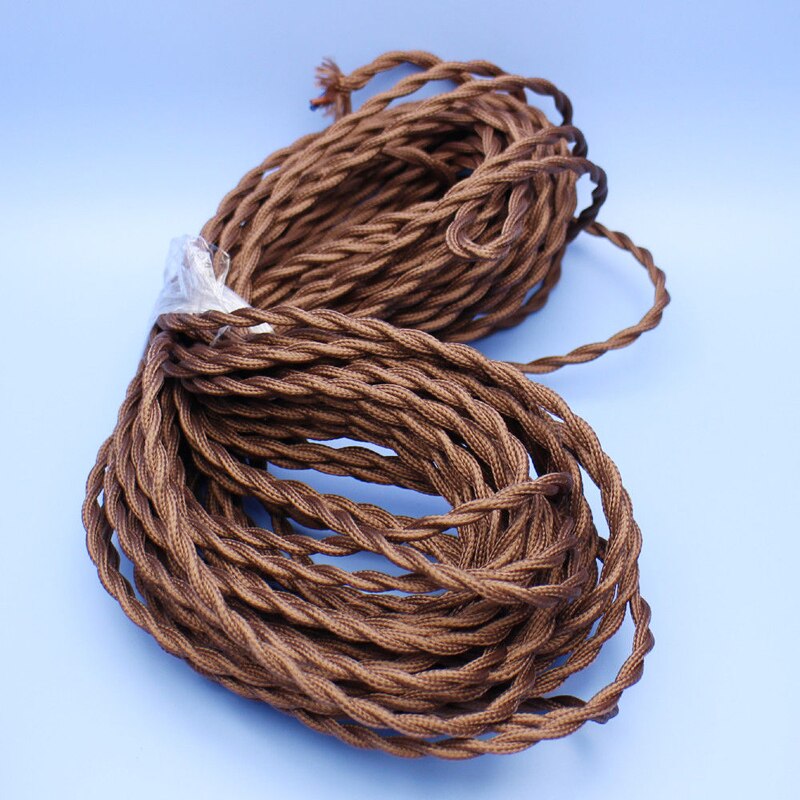 1 metro/1.1yd/3.2ft marrón antiguo textil trenzado tela tejida lámpara Cable cables de iluminación de la luz de la lámpara 2 núcleos de 2*0,75mm