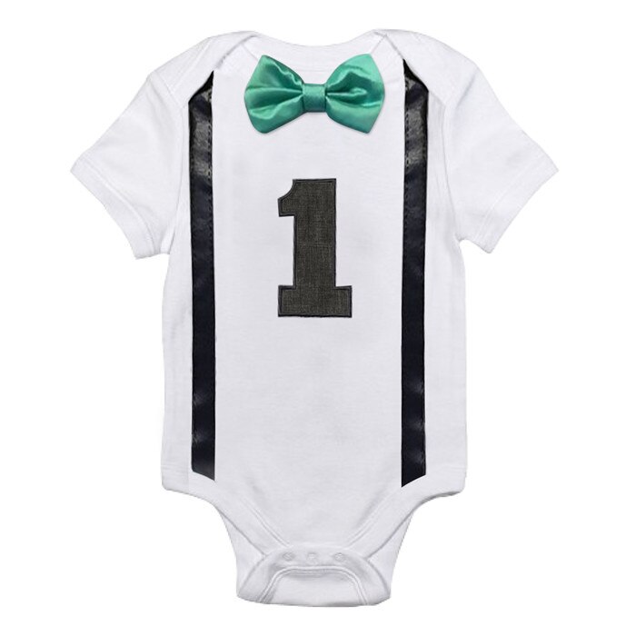 Um tamanho de algodão bebê menino macacão traje crianças carta macacões 1st aniversário outfits recém-nascidos meninos roupas do bebê 12 meses: R2