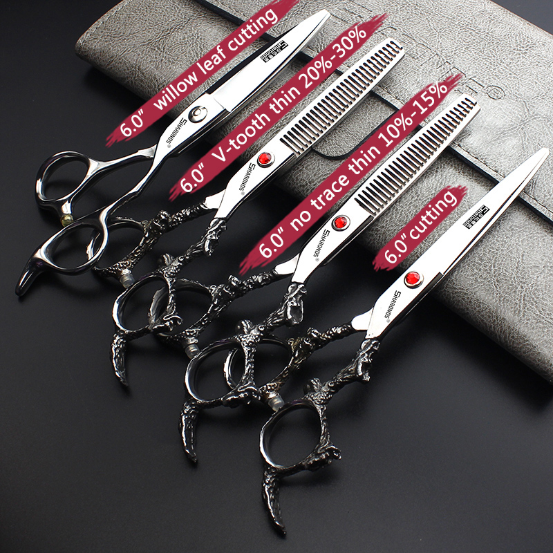 Tijeras de peluquero de 6 pulgadas y 7 pulgadas, tijeras profesionales japonesas de peluquería de acero 440C, herramientas de corte de adelgazamiento de cabello negro puro