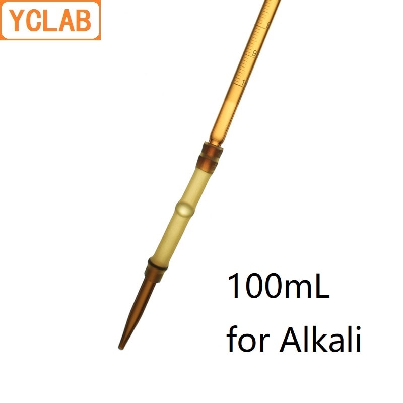 YCLAB 100mL Burette with Rubber Tubing Connection Brown Amber Glass Head and Tip for Alkali Class A Lab Chemistry Equipment