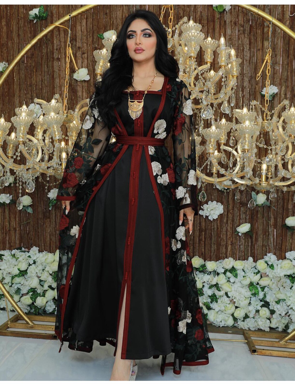 Turquia dubai árabe muçulmano vestido feminino arco abaya caftan rendas vestidos florais islâmico paquistão marroquino kaftan elgeant robe