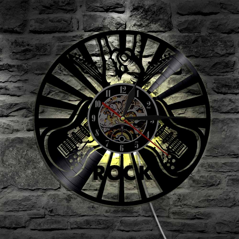 Gitarre Felsen Vinyl Rekord Wanduhren Modernes rollen Musik LED Wanduhr Kreative Wohnkultur Für Musik Liebhaber gitarrist