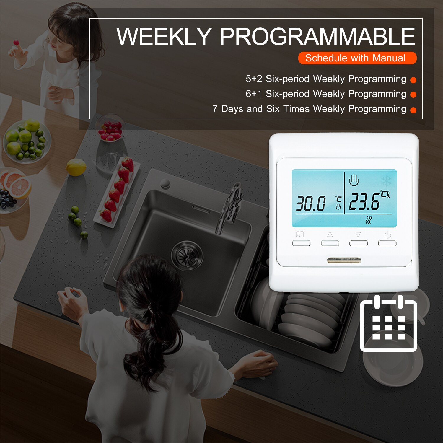 Programmable Smart Thermostat for Water Heating Turn On/Off Actuator Buit-in Sensor with Backlight Digital Temprature Controller