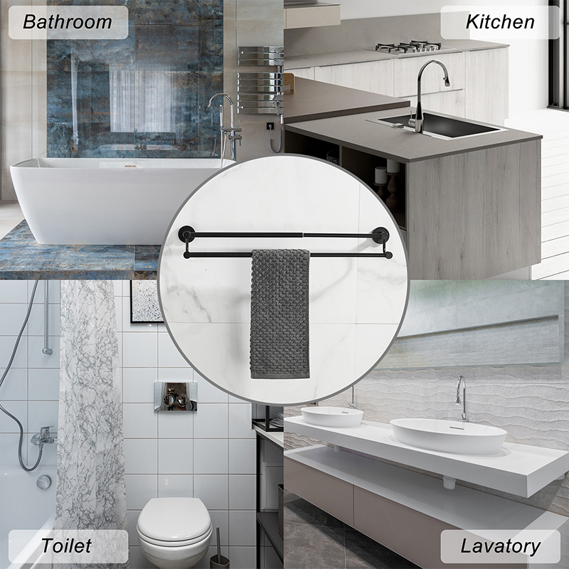 Baderom uttrekkbar håndklestang dobbel svart, krom håndklestativ forlenget tørkehåndklehenger gull, nikkel  el81024d