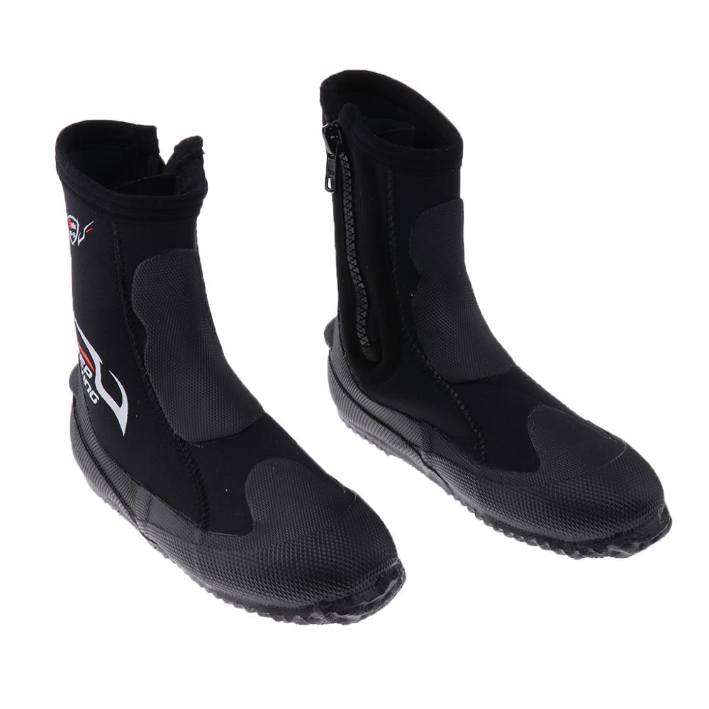 Botas de neopreno de 5mm para hombre y mujer, botines súper elásticos con cremallera, suela dura, para buceo, deportes acuáticos, surf, esnórquel