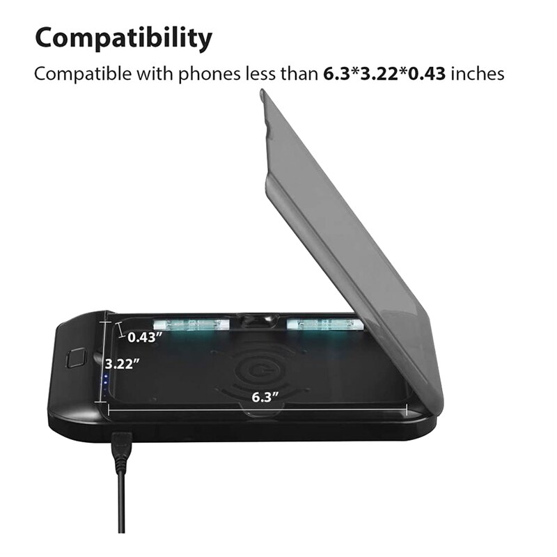 Líquido de limpeza uv do telefone, estojo portátil do líquido de limpeza do telefone celular com carregador sem fio, caixa do líquido de limpeza do smartphone do multi-uso para o telefone