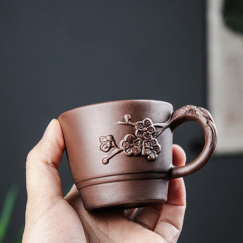 Yixing-tazas de té de arcilla púrpura de dragón tallado a mano, taza maestra china, suministros para beber para el hogar, 4 piezas