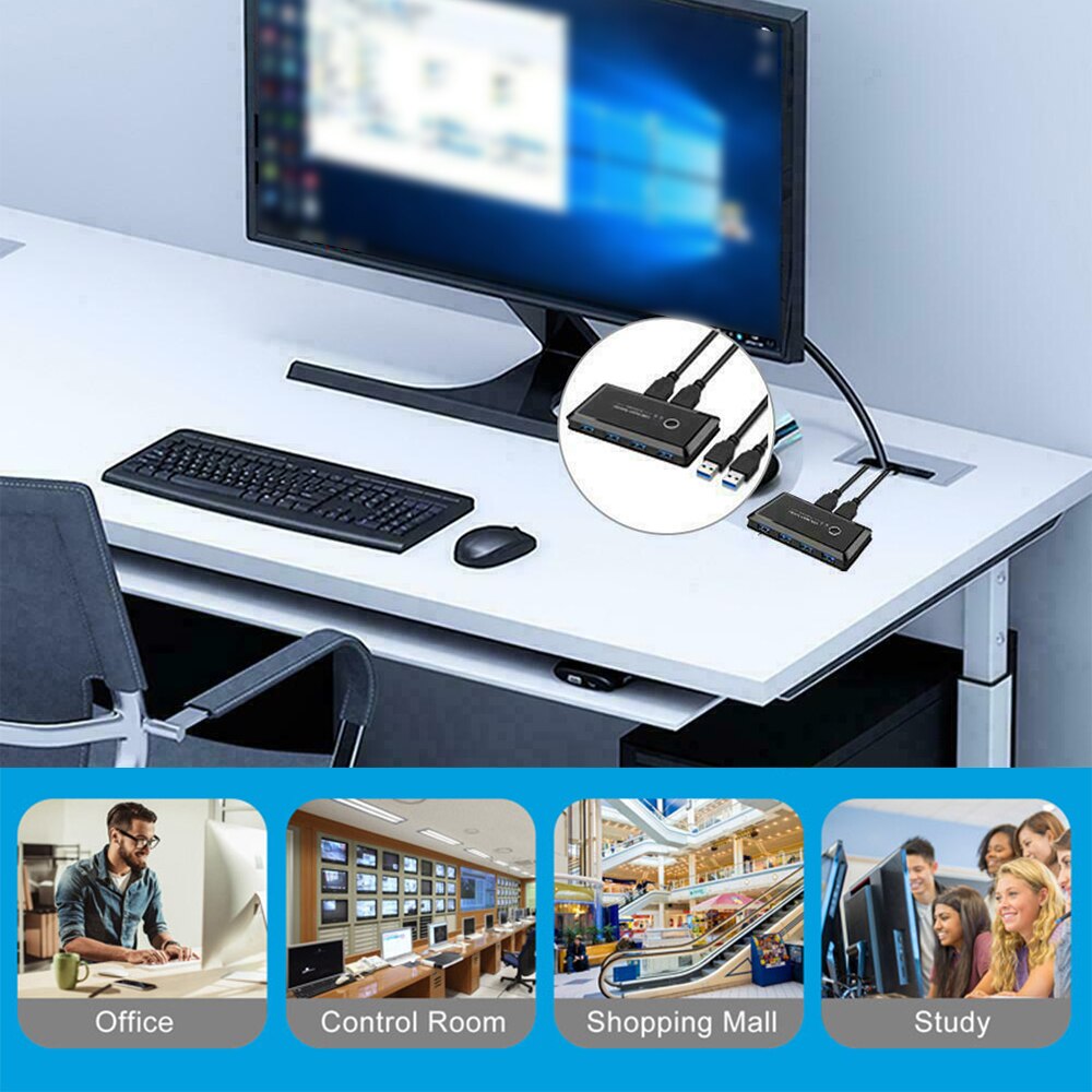 Universal USB Switch Box 2 Computers Sharing 4 USB Devices USB 2.0 Switching Accessory With 2 USB Cable For Windows