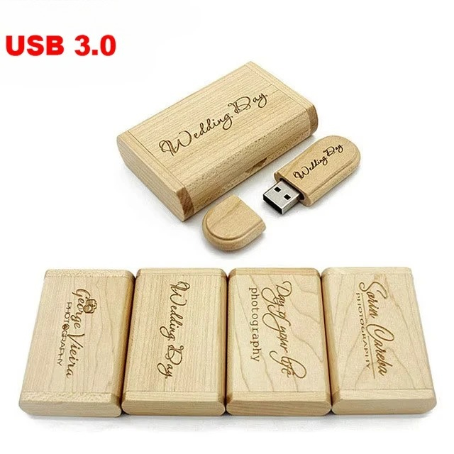 USB 3.0 hochgeschwindigkeitsfreies individuelles Logo USB-Stock aus Holz Ahornholz + Kasten-Stock 4 GB 32 GB 64 GB Erinnerung-Stock