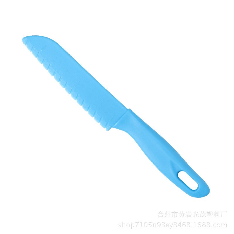 Cuchillo de cocina seguro para pan de fruta, herramientas de diente de sierra para niños pequeños, pelador de plástico para niños, cuchillos de lechuga, cortador de diente de sierra: Blue