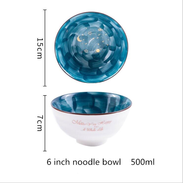 Nordic hand-painted starry sky ceramic Plate Set Kitchen Plate Ceramic Tableware Food Dishes Rice Salad Soup Noodles Bowl Dish