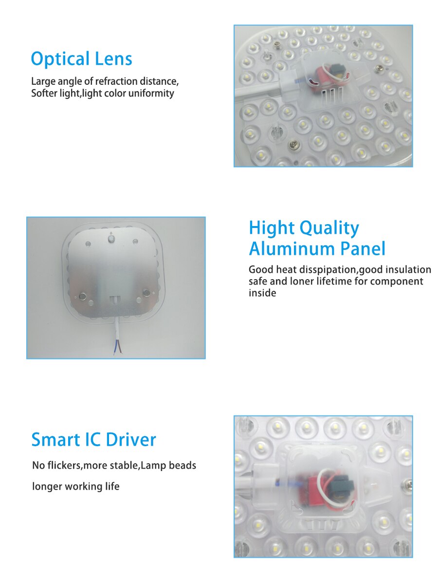 Led Module Light Square AC220V 230V 240V 12W 18W 24W Replace Ceiling Lamp Lighting Source Energy Saving Convenient Installation