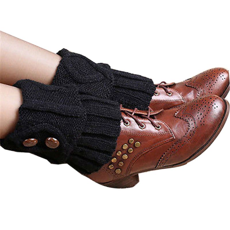 Knitted Leg Warmers Ladies Simple Winter Leg Warmers Short Section Knitted Crochet Button Long Socks Boots Cuffs Socks