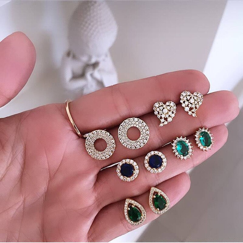 Böhmen Geometrische Kleine Stud Ohrringe Set Für Frauen Shell Blume Stern Hand Charme Ohrringe Mädchen Trendy Schmuck: EA063-17