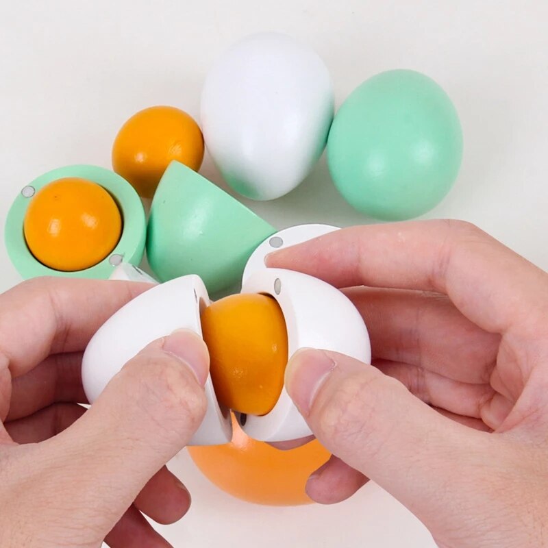 Late som kjøkken barn leker simulering mat tre egg sett magnetisk pasta egg late som å leke kutte mat jente matlaging spill