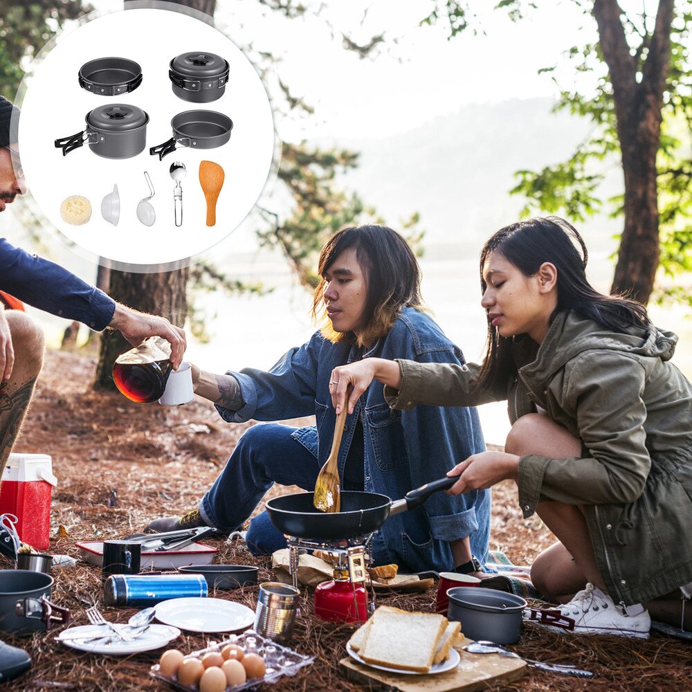 Camping Cookware Set - 7-Piece Outdoor Utensils for Hiking & Travel