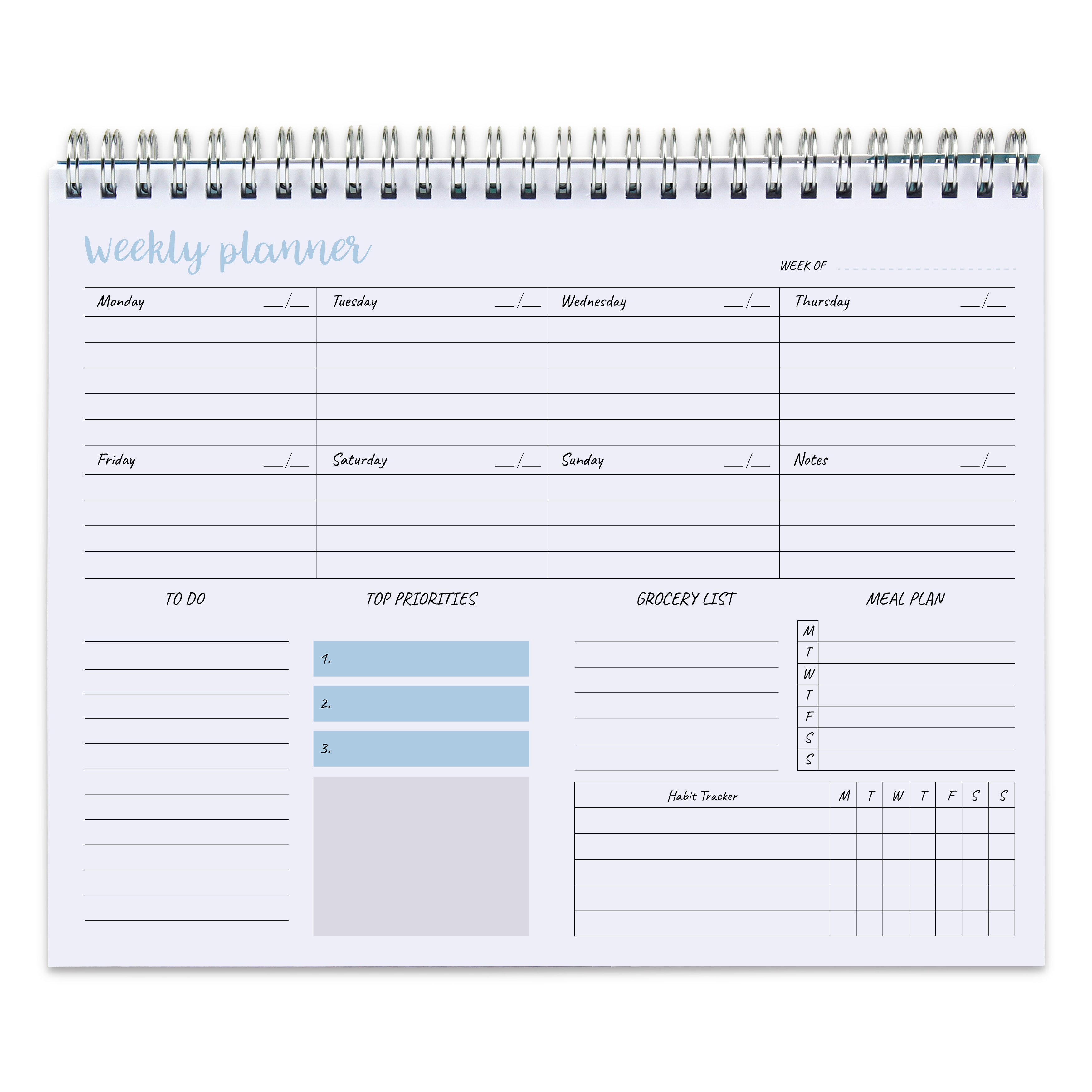 Daily Weekly Non-dated Planner Agendas Desktop Notepad to-Do List Habit Tracker School Office Schedule Stationery: Blue-s