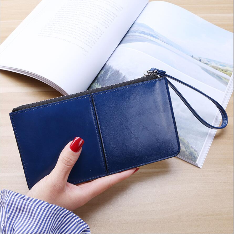 Portamonete semplice multifunzione da donna con cerniera in pelle cerata con cerniera in pelle cerata Vintage: Blue