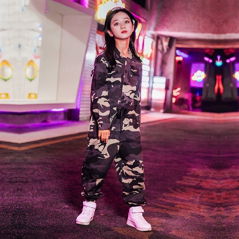 Children Hip Hop Dance Costume Kids Camouflage Onesie Hiphop Jazz Dance Outfit Girls Performance Clothing Wear BL3360