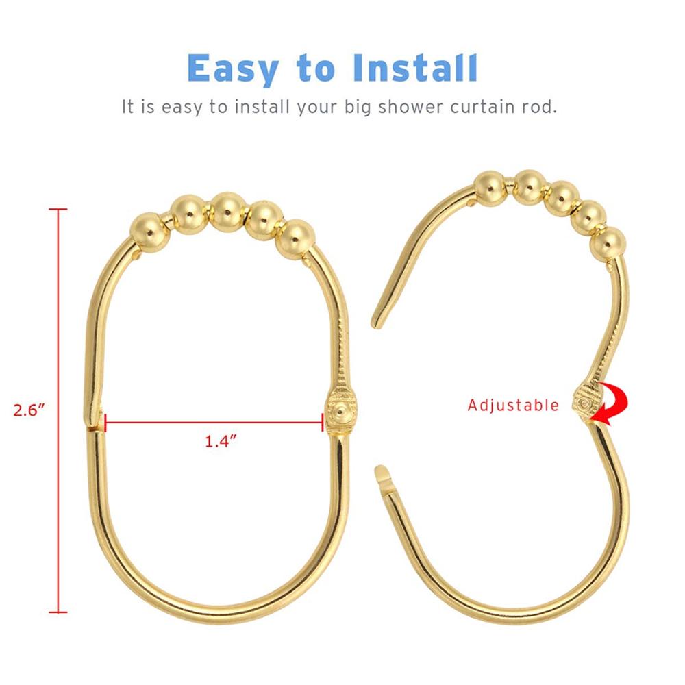 Shower curtain hook tote bag hook sliding roller rust stainless steel oval with clip bathroom pull rod curtain (gold)