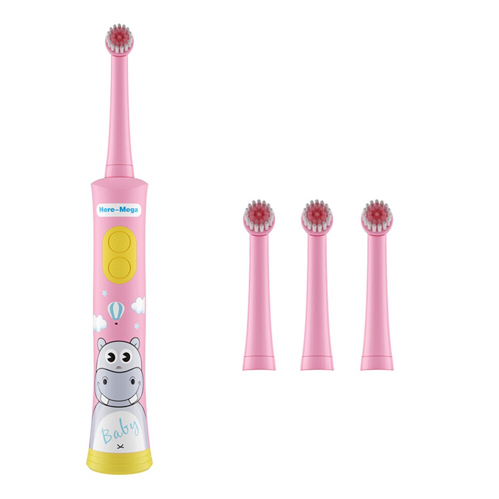 Cepillo de dientes eléctrico de HERE-MEGA para niños, cepillo de dientes automático para niños, cepillo de dientes de bebé con rotación Musical, resistente al agua: R01x pink 4 heads