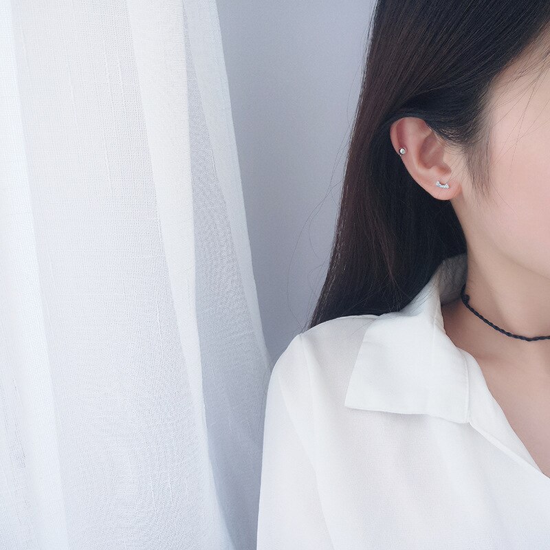 Lko genuine 925 sterling silver bohemian simple smile earrings women's crystal ear studs wedding party jewelry ornaments