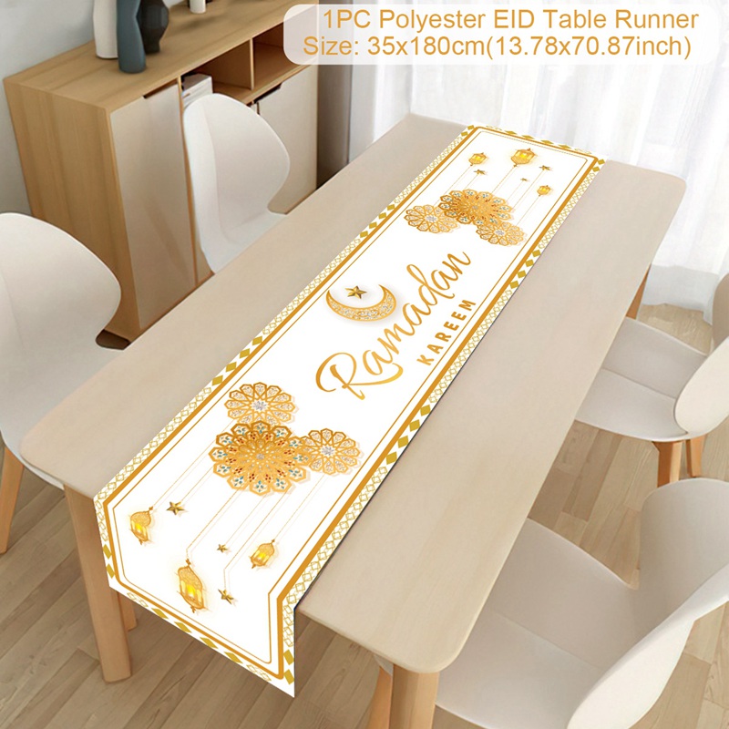 Camino de mesa Eid Mubarak, decoración de Ramadán 2025 para el hogar, Ramadán Kareem, Ramadán Mubarak, musulmana islámica, de Eid al-fitr: Color zafiro profundo