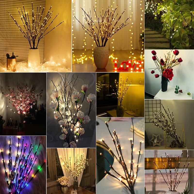 20 LED Willow Branch Fairy Light Lamp - 50cm Tall, Iron Wire, Christmas & Year-Room Home Decor