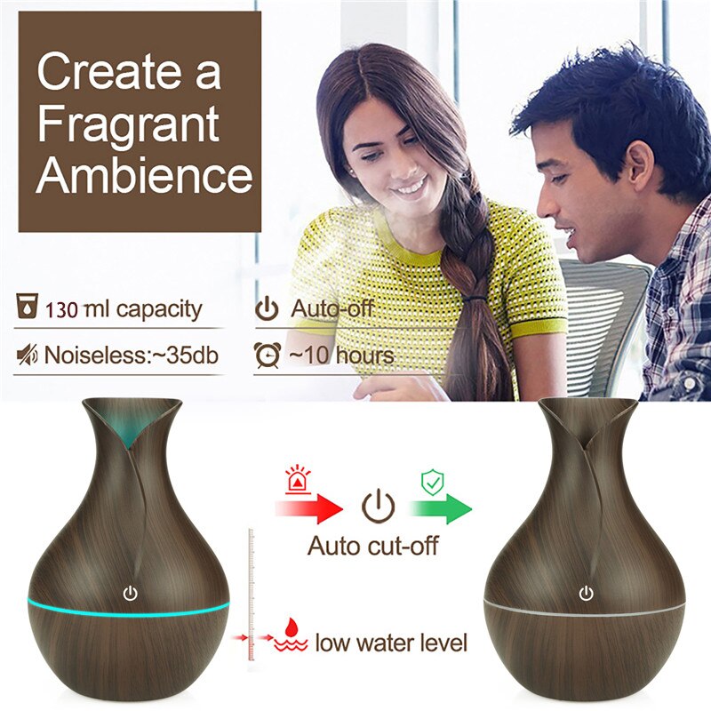 Mini humidificateur d'air en forme de vase en bois, diffuseur d'huiles essentielles, humidificateur d'air usb, purificateur d'air, diffuseur d'aromathérapie ultrasonique pour voiture, usb
