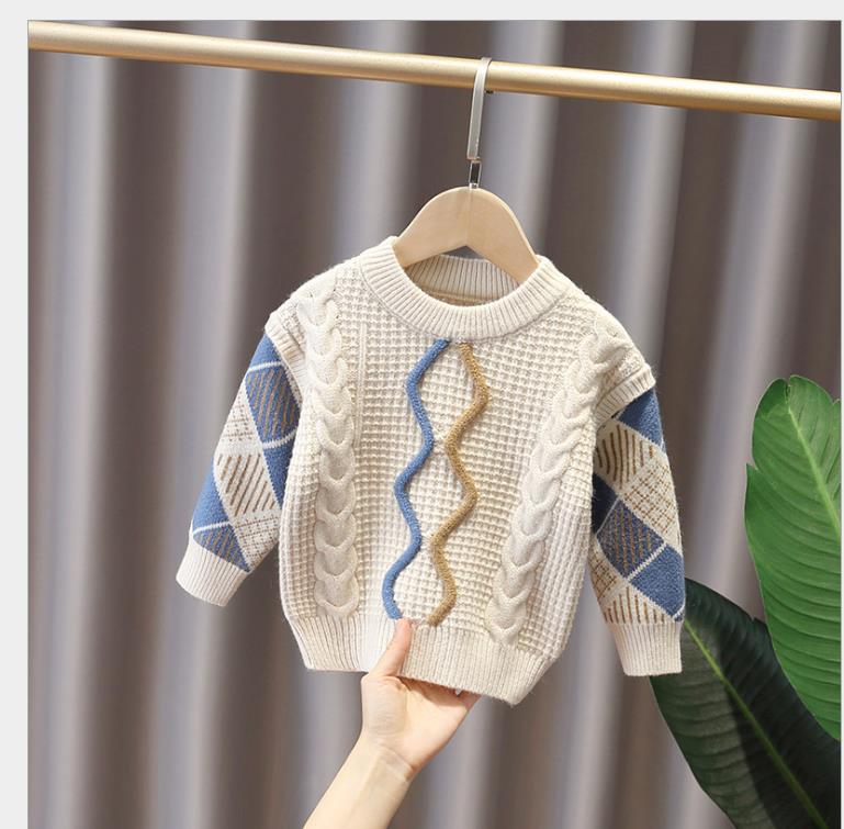 Suéter grueso para niño, ropa de otoño e invierno, cubierta de cuello redondo: Marfíl / 24 meses