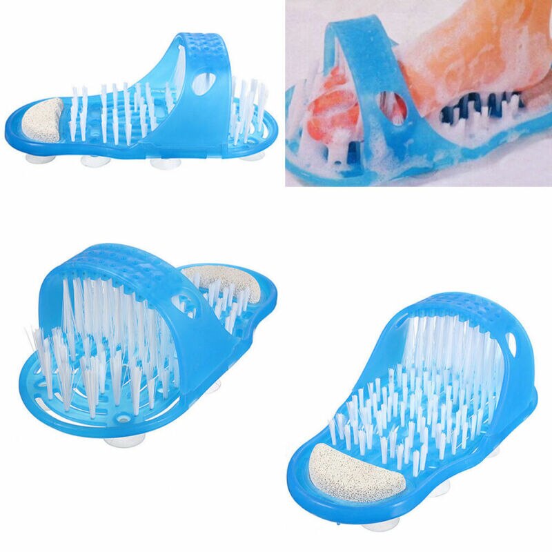 Bathroom Feet Foot Scrubber Brush Massager Shower Clean Blue Slippers