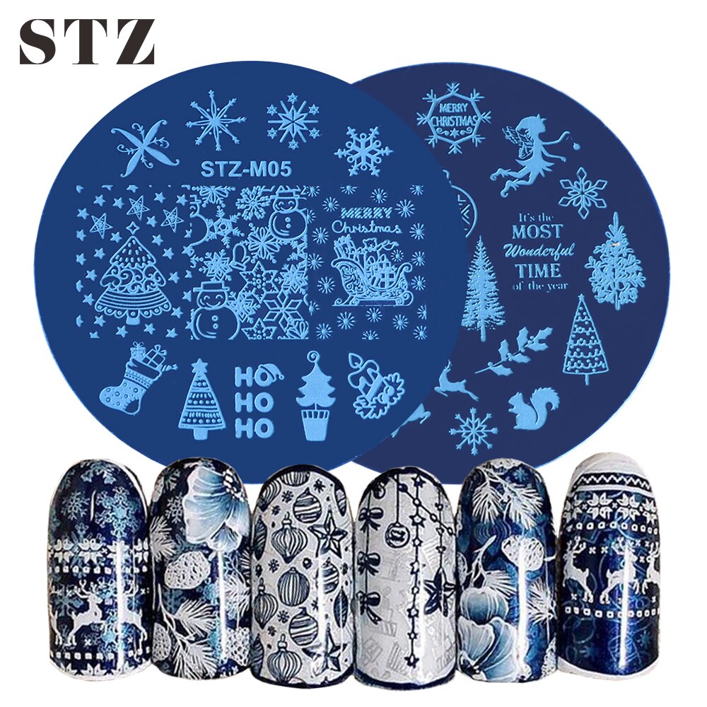 STZ 1 pièces ongles estampage plaques noël ongle modèle Image plaque pochoir accessoires outil Nail Art peinture manucure STZ-M01-10