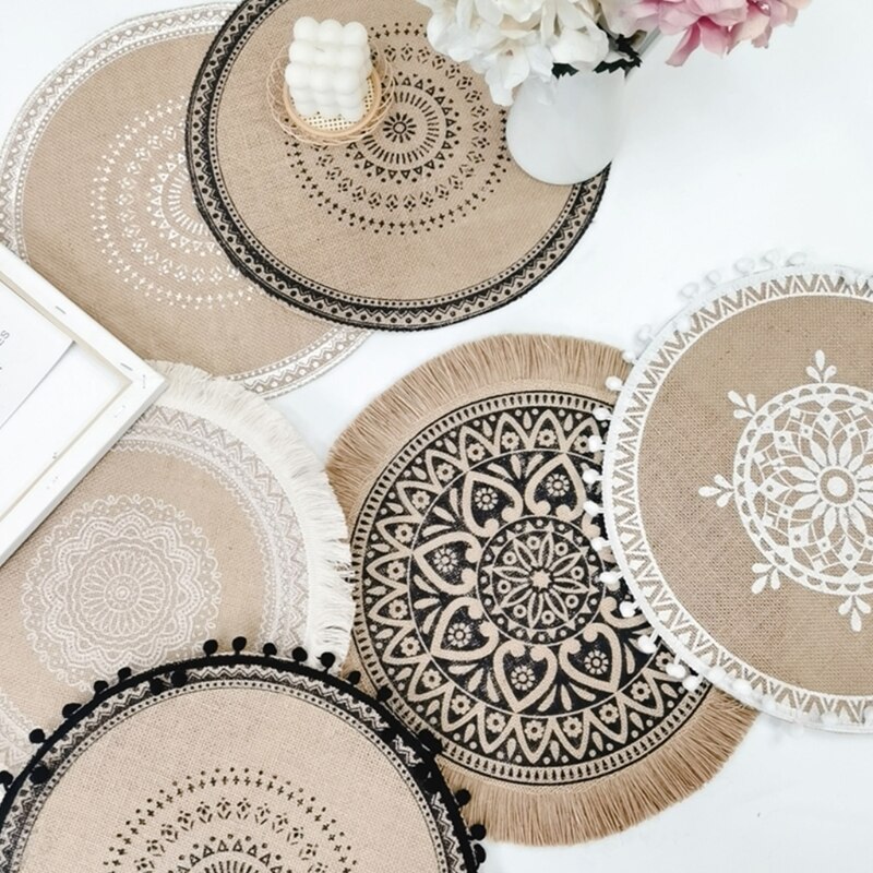 Napperon rond tissé en macramé, napperon rond, bohème, glands, tapis de Table, tasse, assiette, dessous de verre, directe