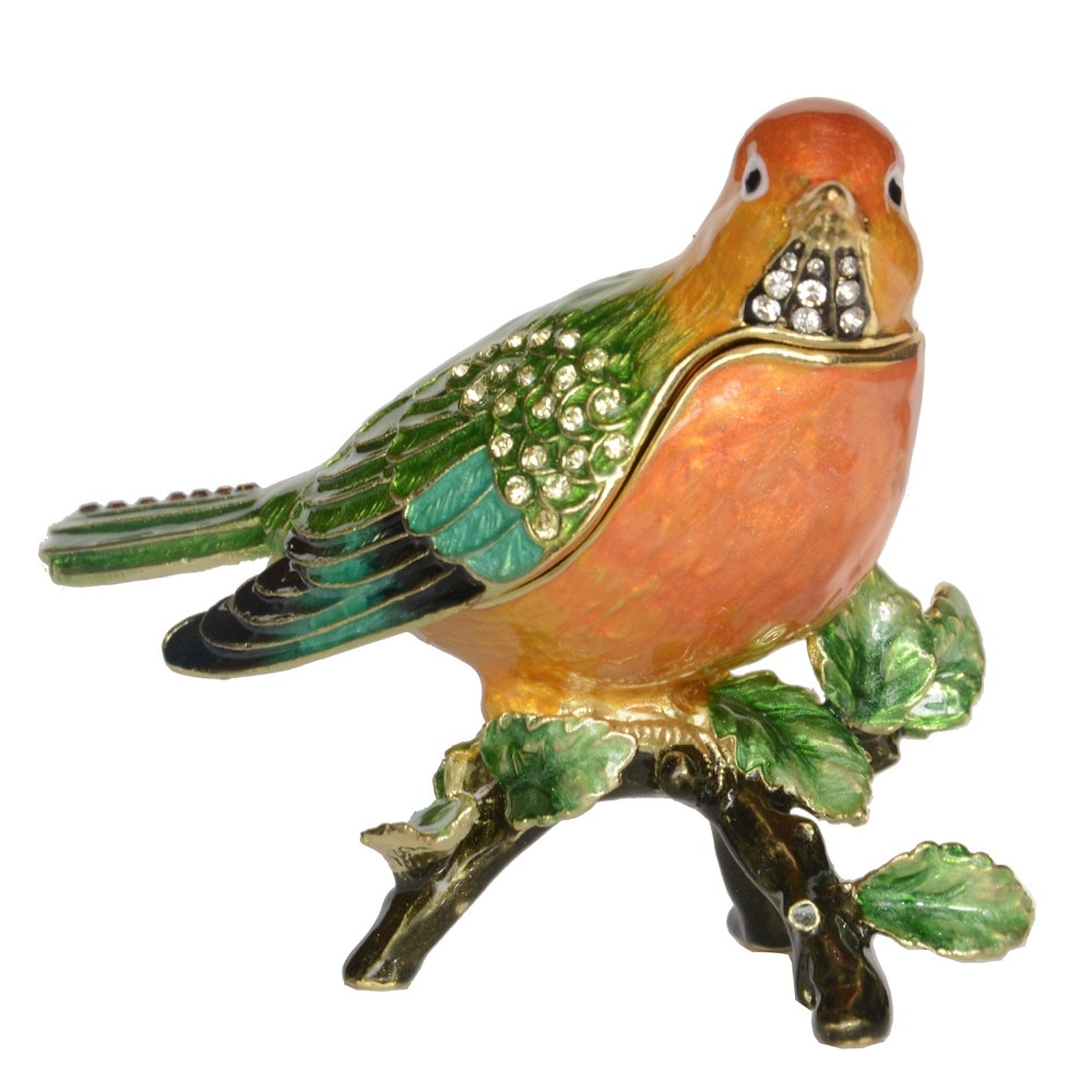 Boîte à bibelots avec oiseau sur la perche, conteneur à bijoux en métal, Figurines miniatures, de décoration