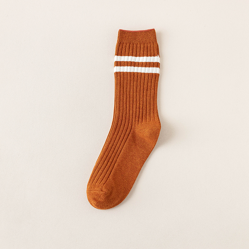 2021 novo outono inverno de alta qualidade 95% algodão listrado casual socks socks socks casual tripulação meias femininas respirável casual meias longas: Orange