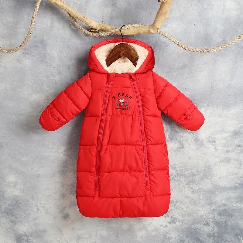 Dun & parkas hætte polyester materiale sne slid blå rød pink babytøj vinter overalls til børn: Rød / 12m