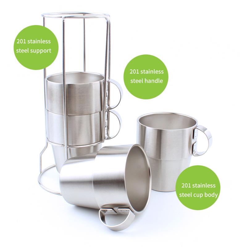 reutilizable doble capa Anti-escald de acero inoxidable apilable taza de agua café Set con soporte de taza tazas Set fácil de limpiar