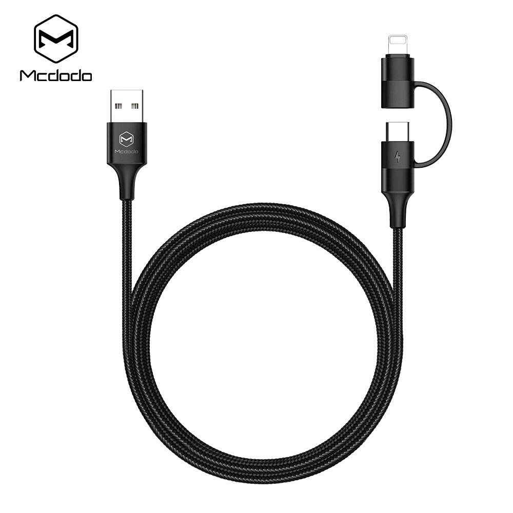 Mcdodo usb-ladekabel 2 i 1 type-c + lynrask ladekabel til iphone-deksler samsung huawei xiaomi