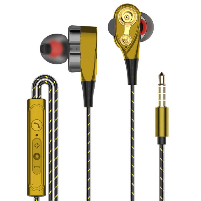 Bedrade Oortelefoon Hoge Bass Dual Drive Stereo In-Ear Oortelefoon 3.5Mm Type C Met Microfoon Computer Oordopjes: Goud