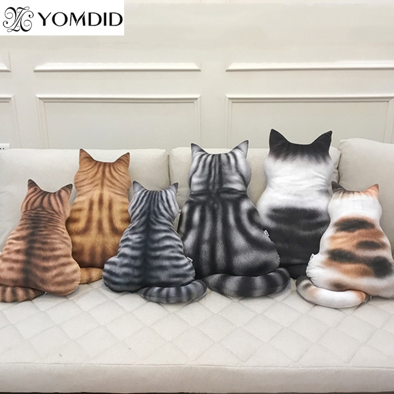 Strip Cat Shape Plush Cushions Pillow Back Shadow Comfortable Cushion Cat Shape Filled Animal Cushion Kids Cute Pillow Toys