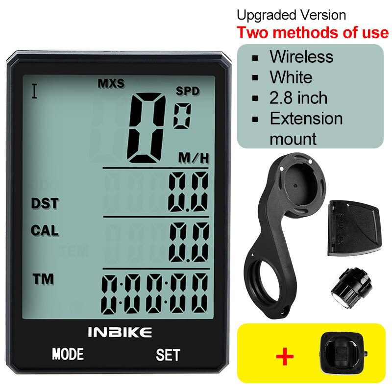 CX-9 Bike Computer Bicycle Speedometer Wireless Wired Bicycle Odometer Speedometer Cycling Stopwatch 2.8 inch giant screen: Wireless white set