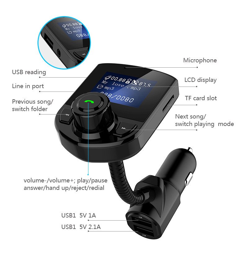 BT52 Bluetooth Hands-Free Car Kit MP3 Automotive MP3 Player Bluetooth Hands-Free Phone Fast Charge FM Transmitter Car MP3