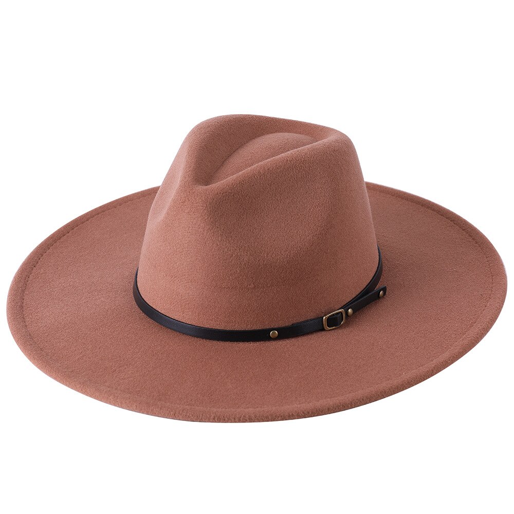 Chapeau Fedora en laine à large bord pour homme et femme, couleur unie, , Jazz, feutré, Panama, jaune: Kaki