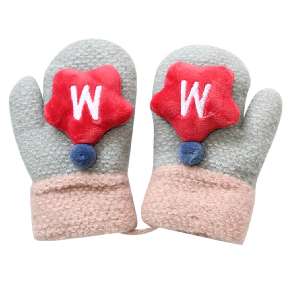 Winter Warme Handschoenen Baby Thicken Breien Handschoenen Volledige Vingers Baby Leuke Stiksels Meisjes Jongens Winter Warm Bandjes Wanten M840 #: GY